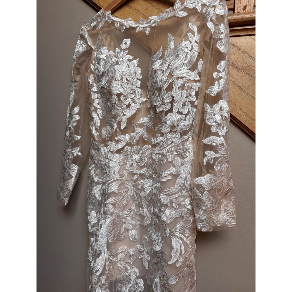 Wedding Bridal Gown White Dress XS/S Lace Floral Appliqué Sheer Long Sleeve - Picture 10 of 16